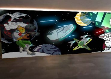 Mockup de mural ilustrado autoadherible sobre vidrio