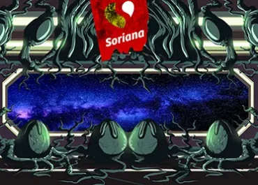 Mampara ilustrada con inspiración de "Nave espacial Alien"