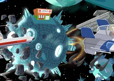 Mural con personajes adaptados a otro fondo para reducir recursos y costos.